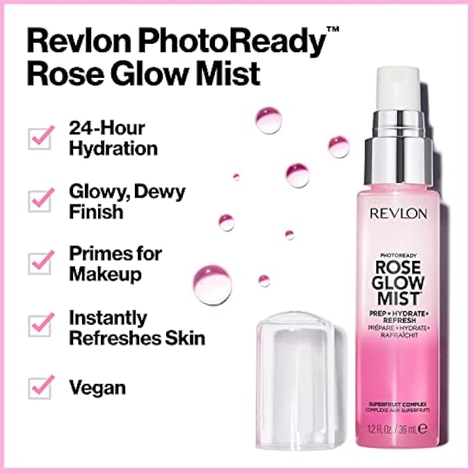 Revlon PHOTOREADY ROSE GLOW FACE PRIMER PREP HYDRATE REFRESH SPRAY WITH SHEER COVERAGE INFUSED WITH NOURISHING OILS AND SUPER FRUIT COMPLEX 1.2 FL. OZ, MIST, 1 COUNT - Image 2